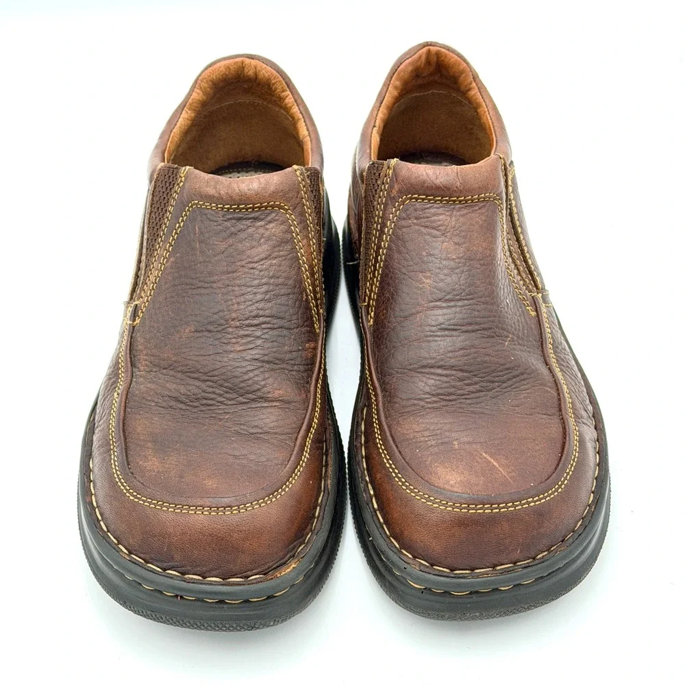 Born Mens Brown Leather Slip On Loafers Moc Toe Shoes B6093 Size 9 42.5